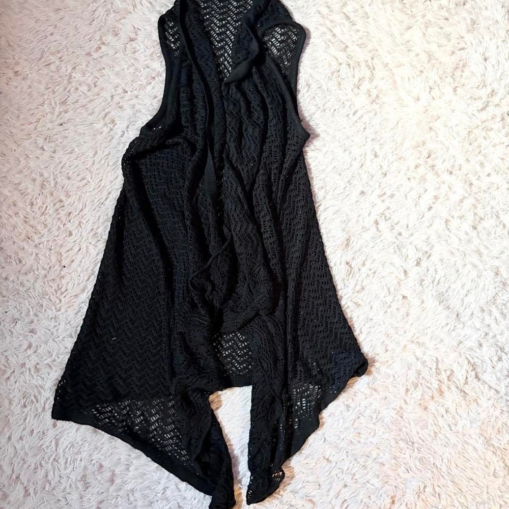 Oversized Witchy Open Weave Crotchet Gothic Lagenlook Cardigan Vest Womens XL